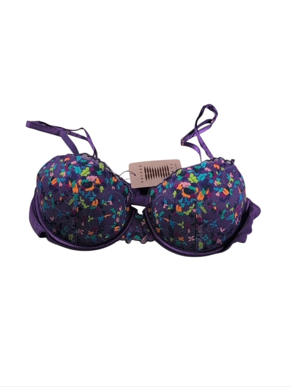 Savage X Fenty Steamy Floral Padded Balconette Bra Purple Size 34C